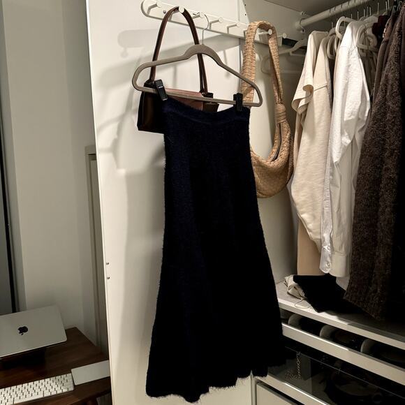 $2400 Khaite Cashmere Silk Cadence Navy Tweed Midi Skirt S Small Blue Fuzzy - Picture 6 of 13